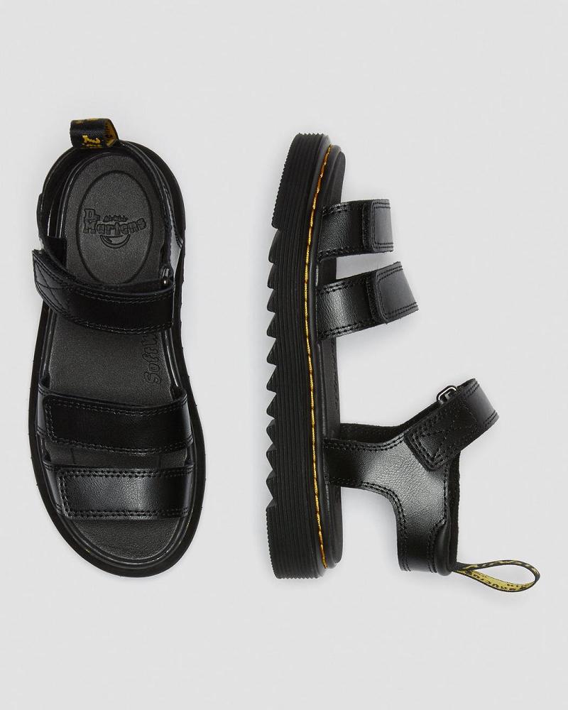 Black Kids' Dr Martens Junior Klaire Leather Strap Sandals | CA 719CTV